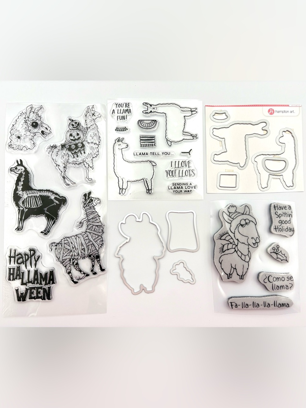 3 Sets of Llama Clear Stamps & Dies - Halloween, Christmas and Fun Themes